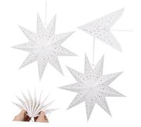 Christmas Season Paper Star Lantern Shades 3pcs White Hanging Ornament | 3d Nine Pointed Design, Warm Glow Decor, No Dazzling Effect, for Holiday Parties and Window Displays