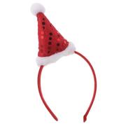 Christmas Season Santa Claus Headband, Red Sequin Hat Hairloop for Party | Traditional Festive Style, Lightweight Universal Fit, Plush Fluffy Trim, 3d Pompom, Shiny Embroidery, Quick Dress-up