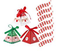Christmas Season Tree Pattern Pyramid Candy Boxes, Red Paper Gift Box | 50Pcs Set with Straps and Tags, Easy Carry Packaging for Small Gifts and Chocolates