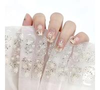Christmas Semi-Cured Gel Nail Strips 22pcs Soft Self-Adhesive Gel Nail Stickers Glitter Snowflake Nail Wraps for Christmas Nail Art Decor(Nail Lamp Required)