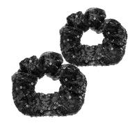 Christmas Sequin Hair Ties 2pcs Black Cloth for Thick Ponytails | Festive Sparkle for Holiday Gatherings, Secure Elastic Fit for Buns, 2 X Rope Set