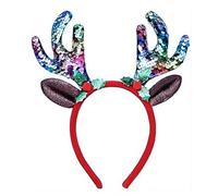 Christmas Sequin Headband Reindeer Antlers,Cute Deer Ear Floral Reindeer Headpiece for Halloween Christmas Cosplay Party