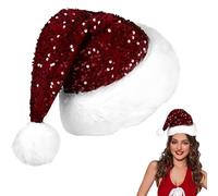 Christmas Sequin Santa Hat,Sparkly Claret Red Christmas Sequin Hat for Adults,Luxury Santa Hats ChristmasCap Santa Claus Hats Father Xmas Costume Fancy Dress Accessory for Xmas New Year Party Supplies