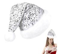 Christmas Sequin Santa Hat,Sparkly Silver Christmas Sequin Hat for Adults,Luxury Santa Hats Christmas Cap Santa Claus Hats Father Xmas Costume Fancy Dress Accessory for Xmas New Year Party Supplies