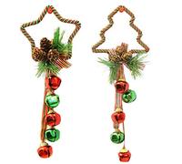 Christmas Set of 2 Tree/Star Door Hanger Decorations with Bells Green/Red 5119