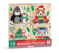 Mudpuppy Christmas - Set Of 4 Wooden 4 Piece Puzzles Featuring A Colorful Christmas Scene With Adorable Characters