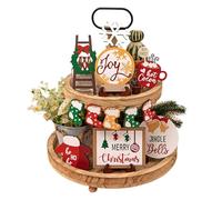 Christmas Set Of Tiered Tray Decoration Christmas Stocking Christmas Ornament Road Sign Fall Country Farmhouse Wood Beads Tabletop Sign Perfect For Christmas Table Decora (H, One Size)