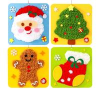Christmas Sewing Kit, 4PCS Christmas DIY Embroidery Doll Set, Christmas Arts and Crafts Kits for Kids, Cartoon Animal Sewing Craft Kit, DIY Embroidery & Sewing Craft Kit for Children Aged 4-12