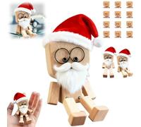 Christmas Shaking Wooden Man Figurine - Cute Figure That Sways with Santa Hat Beard,Shaking Feet Wood Figurines Xmas Decors,Shake Your Feet Happily Wood Figures with 12PCS Magnetic Expressions