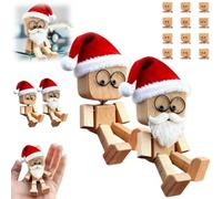 Christmas Shaking Wooden Man Figurine - Cute Figure That Sways with Santa Hat Beard,Shaking Feet Wood Figurines Xmas Decors,Shake Your Feet Happily Wood Figures with 12PCS Magnetic Expressions