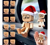 Christmas Shaking Wooden Man Figurine,Handmade Wooden Dashboard Toy with 12 Funny Faces,Santa Hat and Beard,Shaking W-ooden Man Figurine Christmas Decorations,Cute Car Accessories,Funny Xmas Gifts