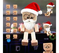 Christmas Shaking Wooden Man Figurine,Shaking Feet Wood Figurines Xmas Decors,Cute Figure That Sways with Santa Hat Beard,Shake Your Feet Happily Wood Figures with 12PCS Magnetic Expressions