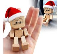 Christmas Shaking Wooden Man Figurine, Shaking Feet Wooden Dashboard Toy with 12 Funny Faces, Swaying Car Ornament, Magnetic Bobble Figure with a Santa Hat, Creative Wood Desktop Decor (1Pcs)