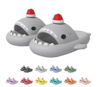 Christmas Shark Slides for Adults, 3D Non-Slip Cartoon Slippers, Indoor/Outdoor Holiday Gifts for Men Women (Grey, Adult, Women, 3, Numeric Range, UK Footwear Size System, 3.5, Medium)