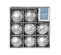 Christmas Shatterproof Baubles 9 Pack 60mm Tree Decoration - glitter, matte, and shiny (Silver 6211)