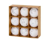 Christmas Shatterproof Baubles 9 Pack 60mm Tree Decoration - glitter, matte, and shiny (White 6235)