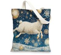 Christmas Sheep Canvas Tote Bag for Shopping 13 * 15, Luxury Snowflakes Reusable Grocery Bag for Women, Animal Travel Painting Gift Decoration