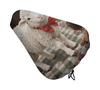 Christmas Sheep Padded Bike Seat Cushion with Drawstring Soft Comfort Waterproof Bicycle Seat Cover, Wide Saddle Protection Covers Protector for Men Women for Exercise Mountain Road Bikes