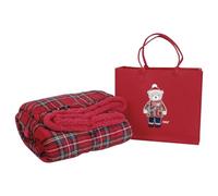 Christmas Sherpa Fleece Blanket, Soft Blanket with Festive Pattern, Bag Included, Red (Eliot)