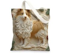 Christmas Shetland Sheepdog Dog Canvas Tote Bag for Shopping 13 * 15, Fun Xmas Luxury Reusable Grocery Bag for Women, Pet Travel Painting Gift Decoration