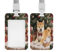 Christmas Shiba Badge Holder ID Badge Card Holder Wallet Case Sturdy Lanyard Badge Protector Vertical Plastic Card Case Protector Pouch with Clear Window ID Holder