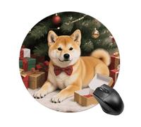 Christmas Shiba Mouse Pad Round Laptop Mouse Mat Cute Computer Mousepad Keyboard Pad Non-Slip Desk Pads for Gaming Office Work Home