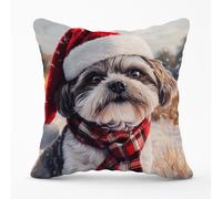 Christmas Shih Tzu Cushion Warren Reed - Designer Brown 60cm x 60cm