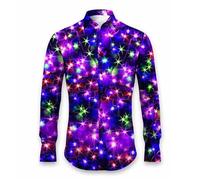 Christmas Shirt Casual Iridescent Star Shirt for Men Neon Lamp Pattern 3D Printed Long Sleeve Shirts Fashion Daily Comfortable Lapel Button Down Blouse Top Funny, Santa Claus, Purple, 3XL