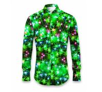Christmas Shirt Casual Iridescent Star Shirt for Men Neon Lamp Pattern 3D Printed Long Sleeve Shirts Fashion Daily Comfortable Lapel Button Down Blouse Top Funny, Santa Claus, Green, 4XL