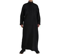 Christmas Shirt Dress with Mandarin Collar Thobe Long Sleeve Dress with Solid Pocket Casual Shirts, Black, 36