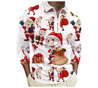 Christmas Shirt for Men Long Sleeve Christmas Polo Shirt Men's Funny Fashion Christmas Shirt with 1/4 Zip Turn-Down Collar Christmas Costume with Santa Print Christmas Outfit Casual Shirt, G, M