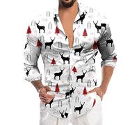 Christmas Shirt for Men- Men Shirts Casual- Xmas Shirt Funny Long Sleeve Button Down Ugly Xmas Pullover Hilarious Fancy Dress Top Regular Fit Graphic Casual Tshirts Blouse Outfits