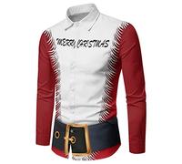 Christmas Shirt for Men- Mens Shirts Slim Fit- Casual Button Down Lapel Long Sleeve Polo Shirts Hawaiian Costume Festive Holiday Party Regular Fit Funny Funky Shirts Santa Gifts