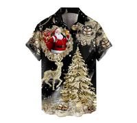 Christmas Shirt for Men UK Fun Christmas Shirts 3D Snowman Print Shirts Short Sleeve Casual Button Down Tshirts Funny Xmas Hawaiian Shirt for Party Holiday Boys Festive Santa Tops Gold