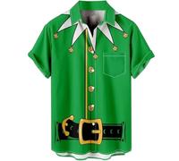 Christmas Shirt for Men UK Fun Shirts 3D Snowman Print Short Sleeve Casual Button Down Tshirt Top Funny Xmas Hawaiian Shirt for Party Holiday Boys Festive Santa Tops