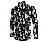 Christmas Shirt Men's Long Sleeve Shirt with Christmas Snowman Print Christmas Shirts Casual Shirt Men's Funny Printed Shirts Long Sleeve Shirt Christmas Pattern Christmas Shirt