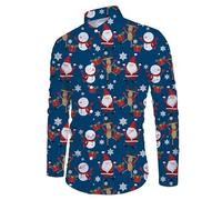 Christmas Shirt Men's Long Sleeve Shirt with Christmas Snowman Print Christmas Shirts Casual Shirt Men's Funny Winter Christmas Pattern Shirts Long Sleeve Shirt