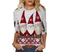 Christmas Shirt Women's Funny Christmas Shirt 3/4 Sleeve Crew Neck T-Shirt Christmas Tops Autumn with Red Wine Glass Print Christmas Costume Thermal Shirt On The Christmas Market