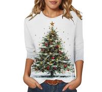 Christmas Shirt Women's Funny Christmas Shirt 3/4 Sleeve Crew Neck Tops Autumn T-Shirt Christmas with Red Wine Glass Print Christmas Costume Thermal Shirt On The Christmas Market