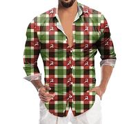 Christmas Shirts for Men Adult- Men Shirts Long Sleeve Casual- Shirt Long Sleeve 3D Printed Funny Xmas Hawaiian Costume Festive Holiday Party Regular Fit Funny Funky Shirts Santa Gifts