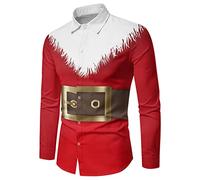 Christmas Shirts for Men Adult- Mens Shirts Slim Fit- Xmas Polo Shirt Long Sleeve Santa Button Casual Funny Funky Shirts Santa Gifts Regular Fit Hawaiian Costume Festive Holiday Party
