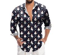 Christmas Shirts for Men Adult- Shirts Men Tight- Casual Button Down Lapel Long Sleeve Polo Shirts Hawaiian Costume Festive Holiday Party Regular Fit Funny Funky Shirts Santa Gifts