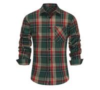 Christmas Shirts for Men Casual Regular-Fit Long-Sleeve Button Down Shirt Linen Checked Shirt Fashion Soft Feasting Gifting Celebrating Turn Down Collar Plaid Tops with Pocket