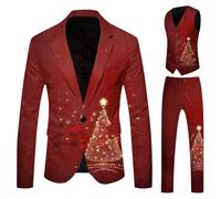 Christmas Shirts For Men,Festive Three Piece Formal Suit for Celebrations Modern Tailoring for Holiday Parties and Seasonal Winter Wear Men’s Suit Set (Brick Red, XXXL)