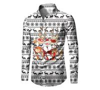 Christmas Shirts for Men Novelty, Mens Shirts Slim Fit, Shirt Long Sleeve 3D Printed Funny Xmas Funny Funky Shirts Santa Gifts Regular Fit Hawaiian Costume Festive Holiday Party