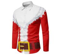 Christmas Shirts for Men UK, Dress Shirts for Men Adult, Fun Hawaiian Christmas Santa Claus Print Shirts Casual Button Down Shirts Ugly Xmas Shirt Holiday Party Top