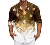 Christmas Shirts For Men Uk Long Sleeve T Shirt Funny Mens Tops Plus Size Christmas Tree&Snow Printed Button Down Shirt Casual Comfortable Novelty Jumpers Cozy Cardigans Festive Holiday Party Clothing