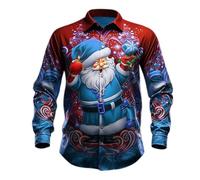 Christmas Shirts for Men Uk, Men Shirts Long Sleeve Casual, Long Sleeve Funny Button Down Blouse Xmas Hawaiian Costume Festive Holiday Party Regular Fit Ugly Xmas Pullover Hilarious Fancy Dress Top