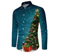 Christmas Shirts for Men UK,Mens Christmas Shirt 3D Funny Printed Long Sleeve Xmas Party Theme Dress Shirt Mens Gifts