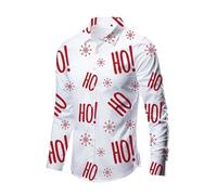 Christmas Shirts for Men UK,Mens Christmas Shirt 3D Funny Printed Long Sleeve Xmas Party Theme Dress Shirt Mens Gifts White